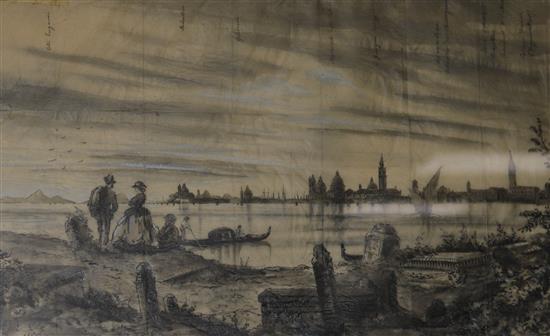 Anton Perko b. Vransko, Untersteiermark (1833-1905), pen, ink and pencil, heightened with white, view of Venice, 20 x 33cm